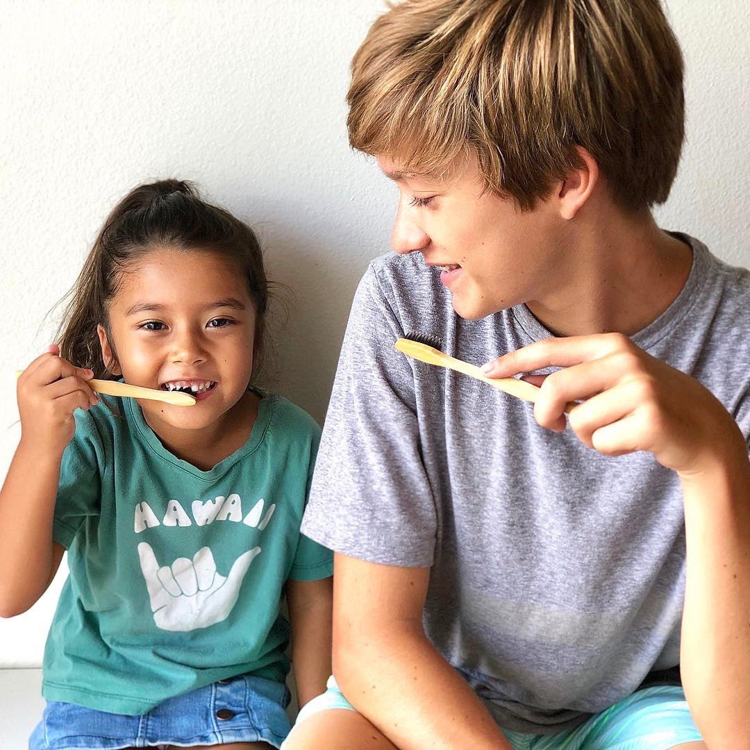 Wahi Bamboo Toothbrush - Kids 2 Pack with Pouch