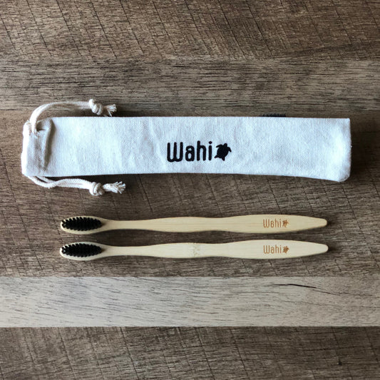 Wahi Bamboo Toothbrush - Adult 2 Pack with Pouch