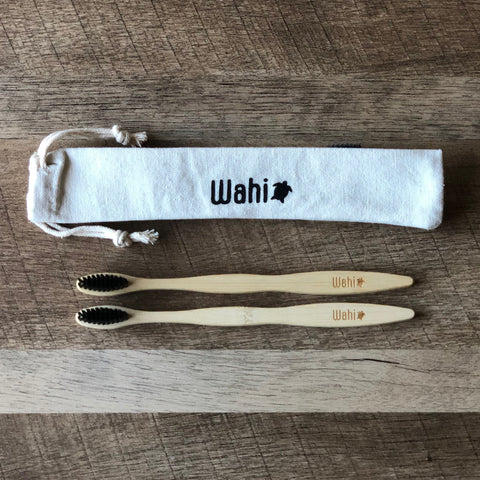 Wahi Bamboo Toothbrush - Adult 2 Pack with Pouch