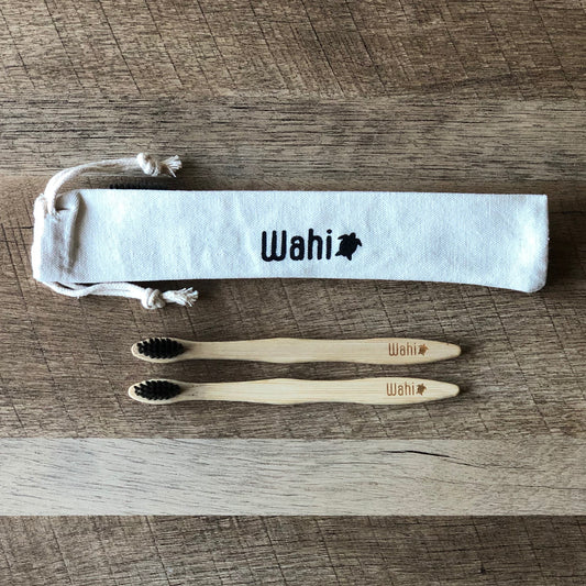 Wahi Bamboo Toothbrush - Kids 2 Pack with Pouch